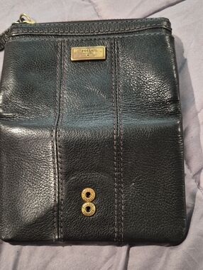 Fossil Black Leather Wristlet with Gold Hardware